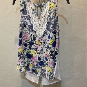 Daniel Rainn White Floral Camisole with Blue, Pink & Yellow Flowers